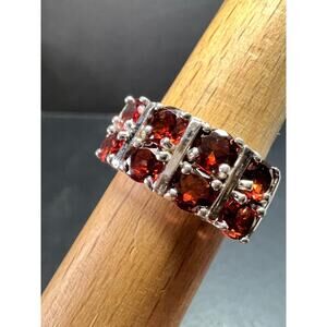 Vintage Sterling Silver Garnet Cluster Ring Size 9 Statement Band